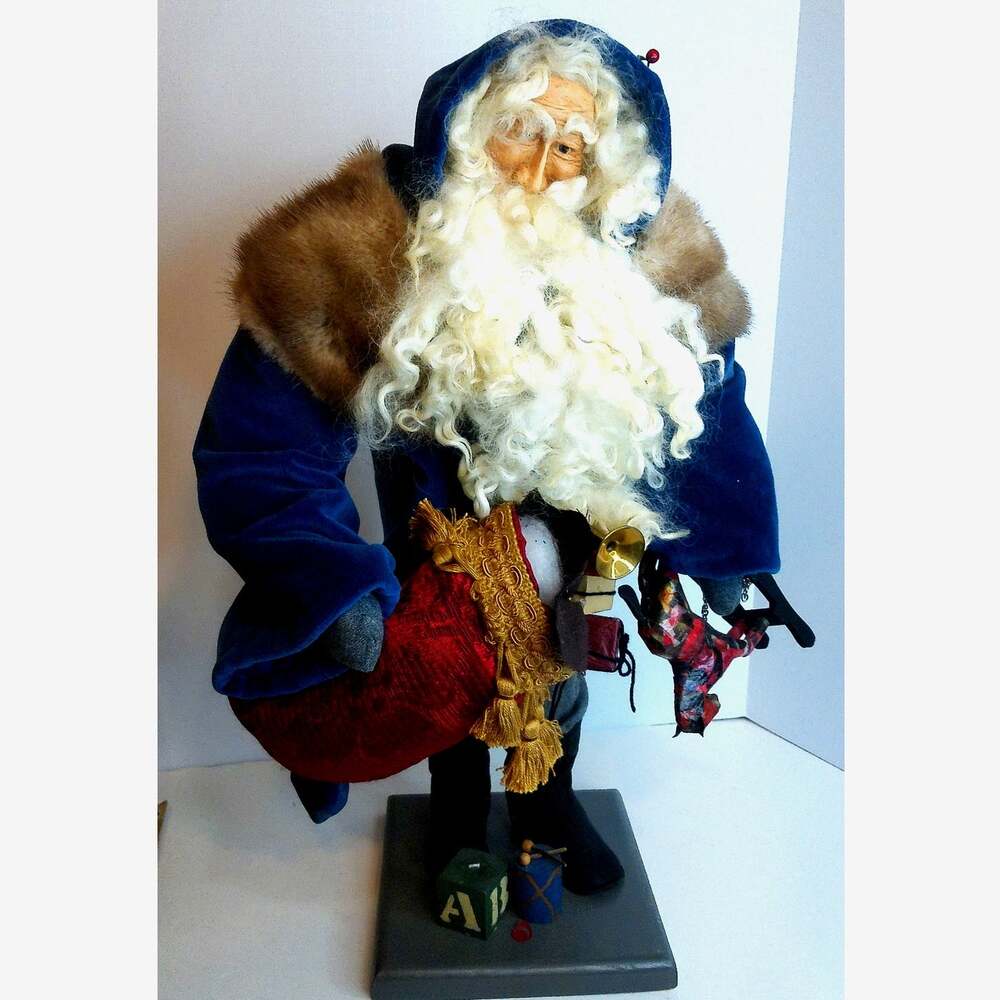 Vintage 1999 Santa Signed Studio Ollie Wheeler #38/150 Folk Art Blue Velvet 23"